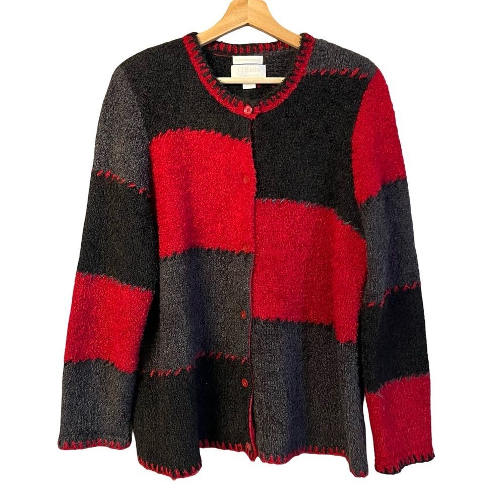 Vintage Hand Embroidered Patchwork Mohair Blend Cardigan Sweater Size 1X Grandma